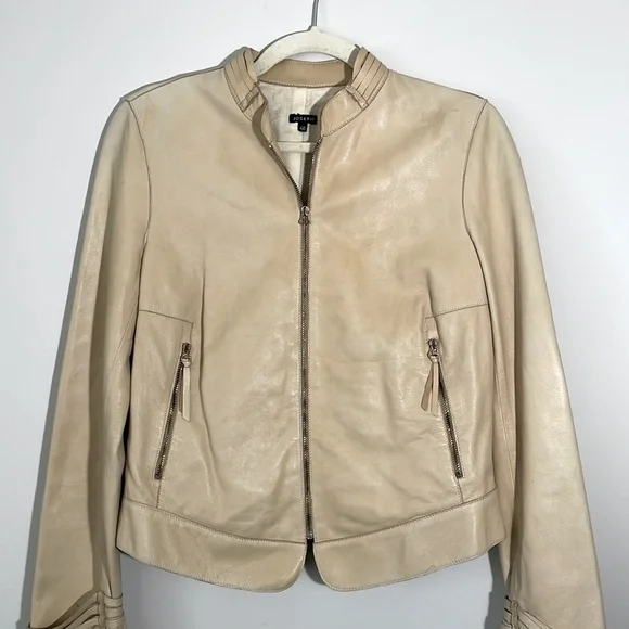 Joseph Lambskin Leather Moto Biker Jacket Light Tan Neutral Buttery Soft 40 S